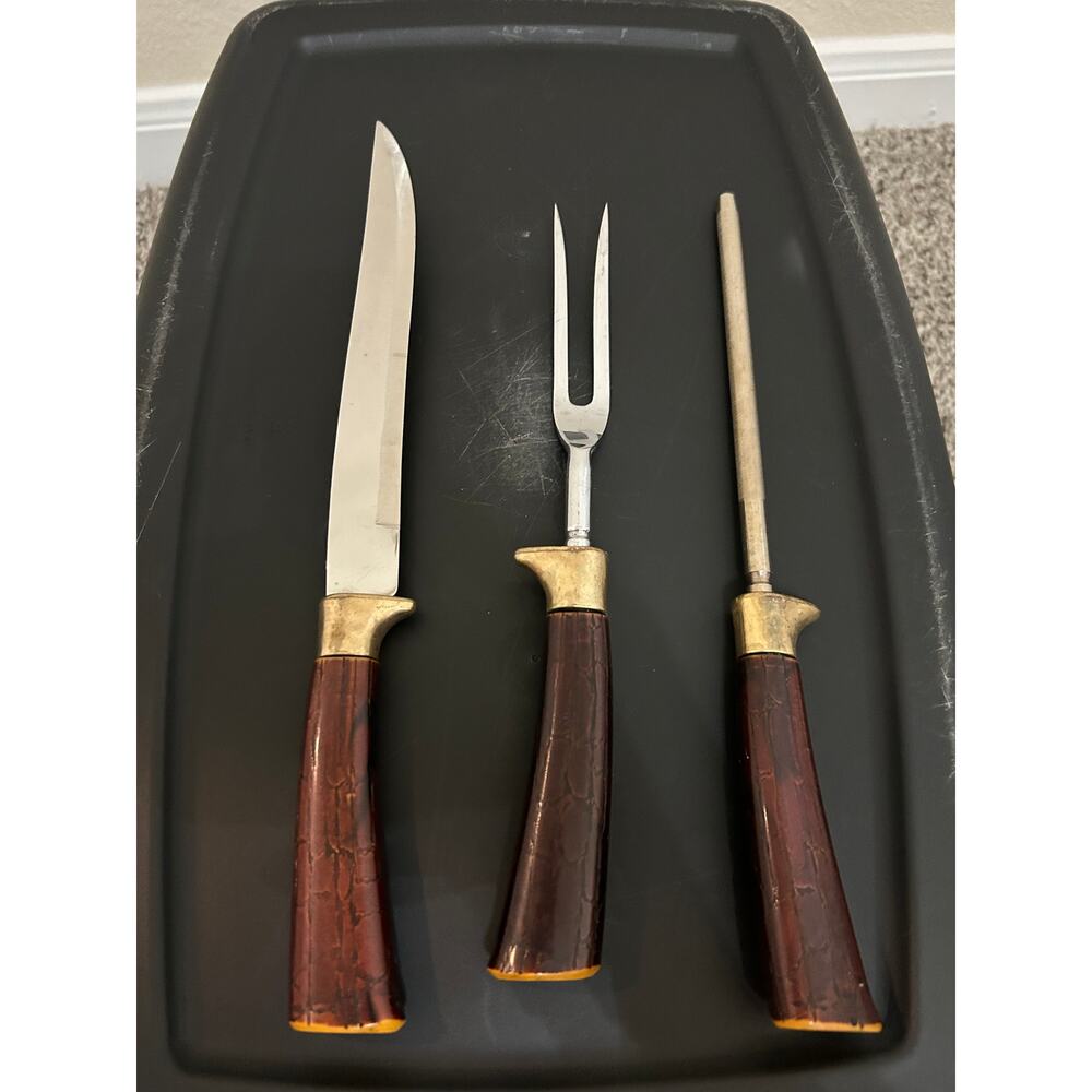 Englishman Blade Knife Set Vintage 3 Pieces Steel Cutlery Serving Sharpener
